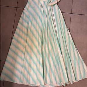 Beatrice B women’s Striped Mint Green pleated Maxi Skirt with side zipper